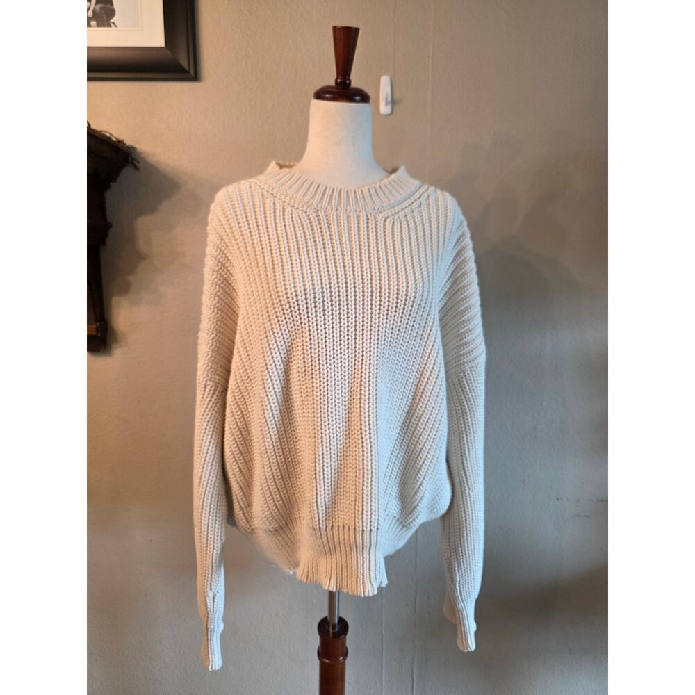 Shaina Mote Sweater Fisherman Knit Rib Oversized Chunky Tanguis Cotton SZ Large